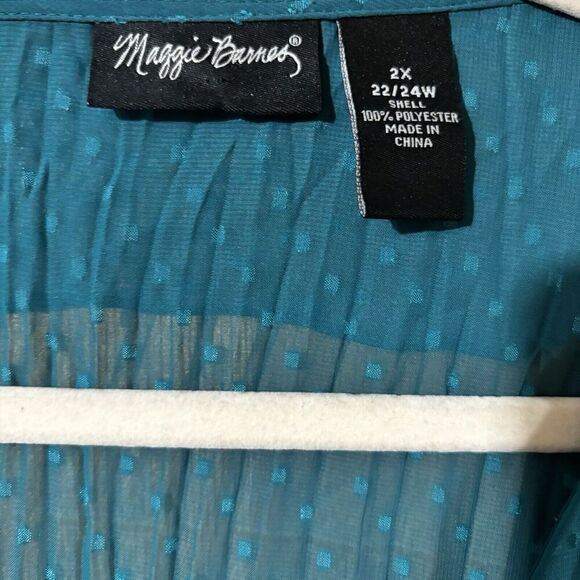 Maggie Barnes Top Womens 2X 22 24W Blue Swiss Dot Ruffle Sheer Crinkle Blouse - Picture 7 of 8